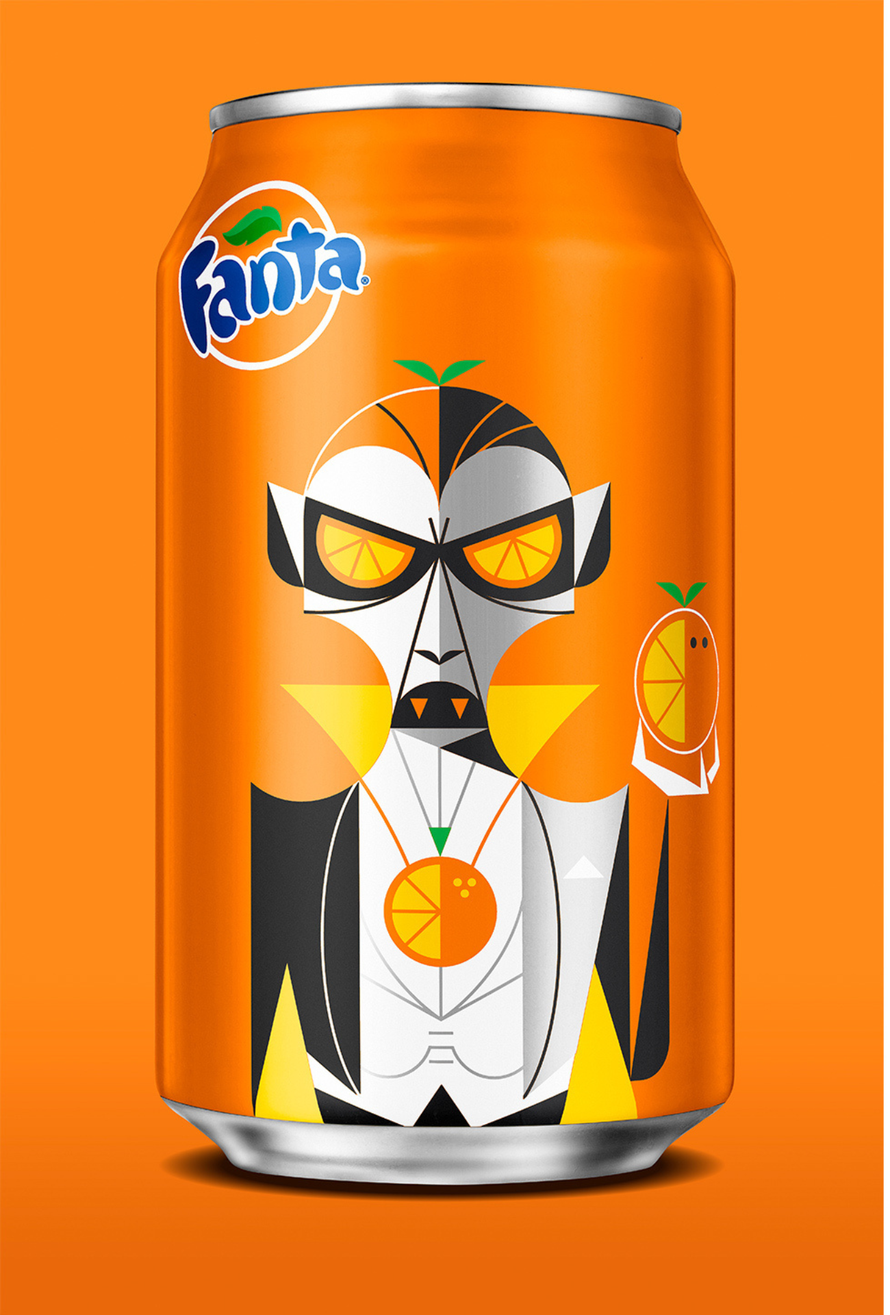 Orange Fanta can of soda showing seasonal packaging for Halloween