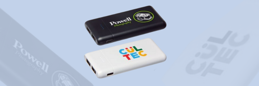 one black and one white mini power bank chargers