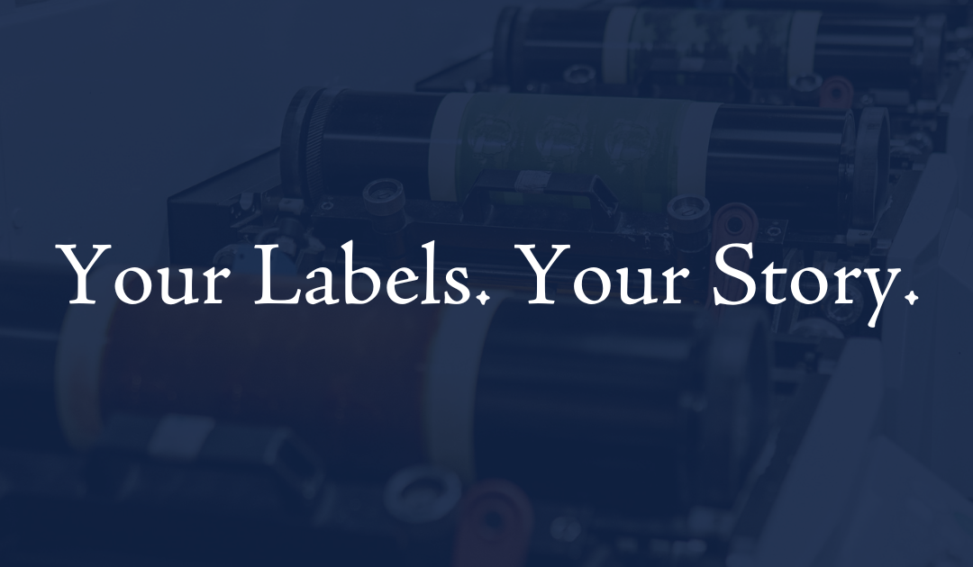 Your Labels. Your Story banner image with a dark blue overlay on a label printer